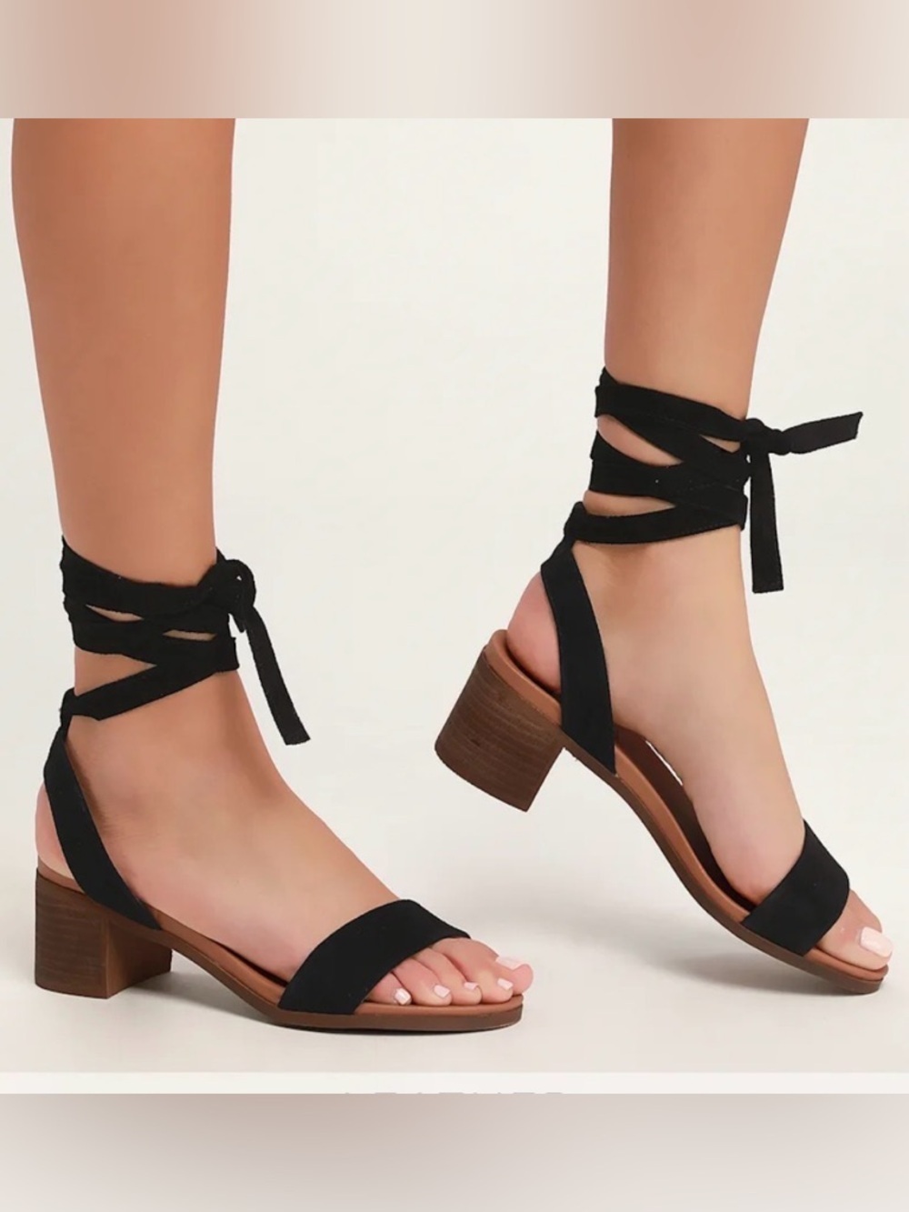 Steve Madden Black Ankle-Tie Block Heel Sandals